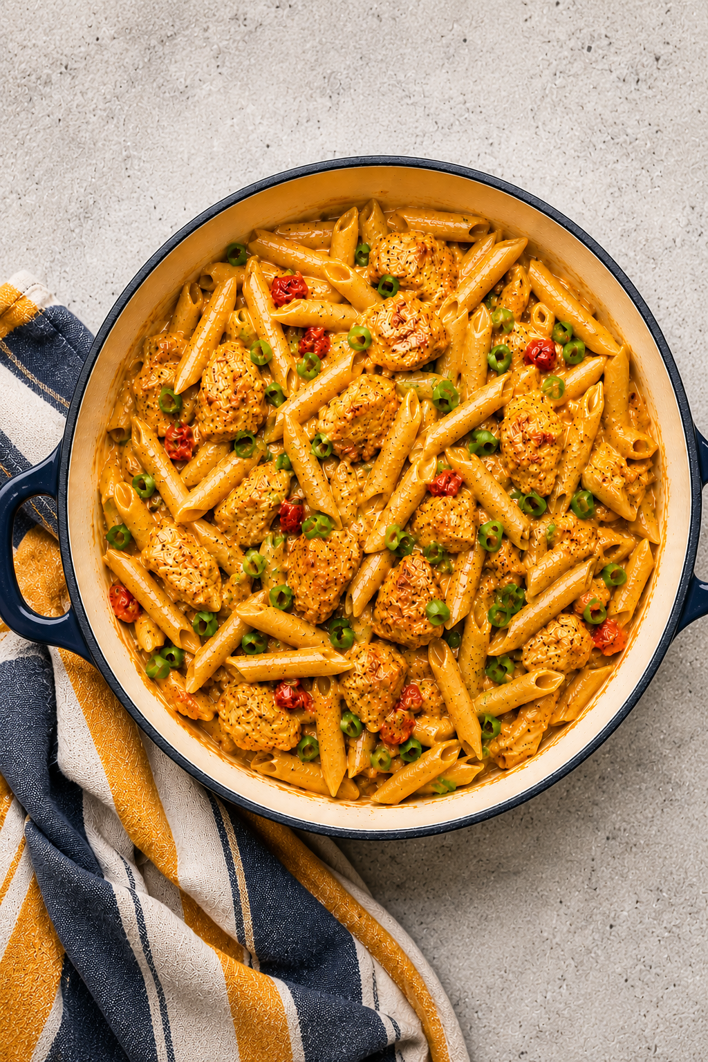Creamy one pot cajun chicken pasta served in a skillet with tender chicken and penne pasta coated in a rich Cajun sauce