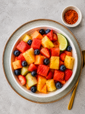 Colorful bowl of spiced fruit salad