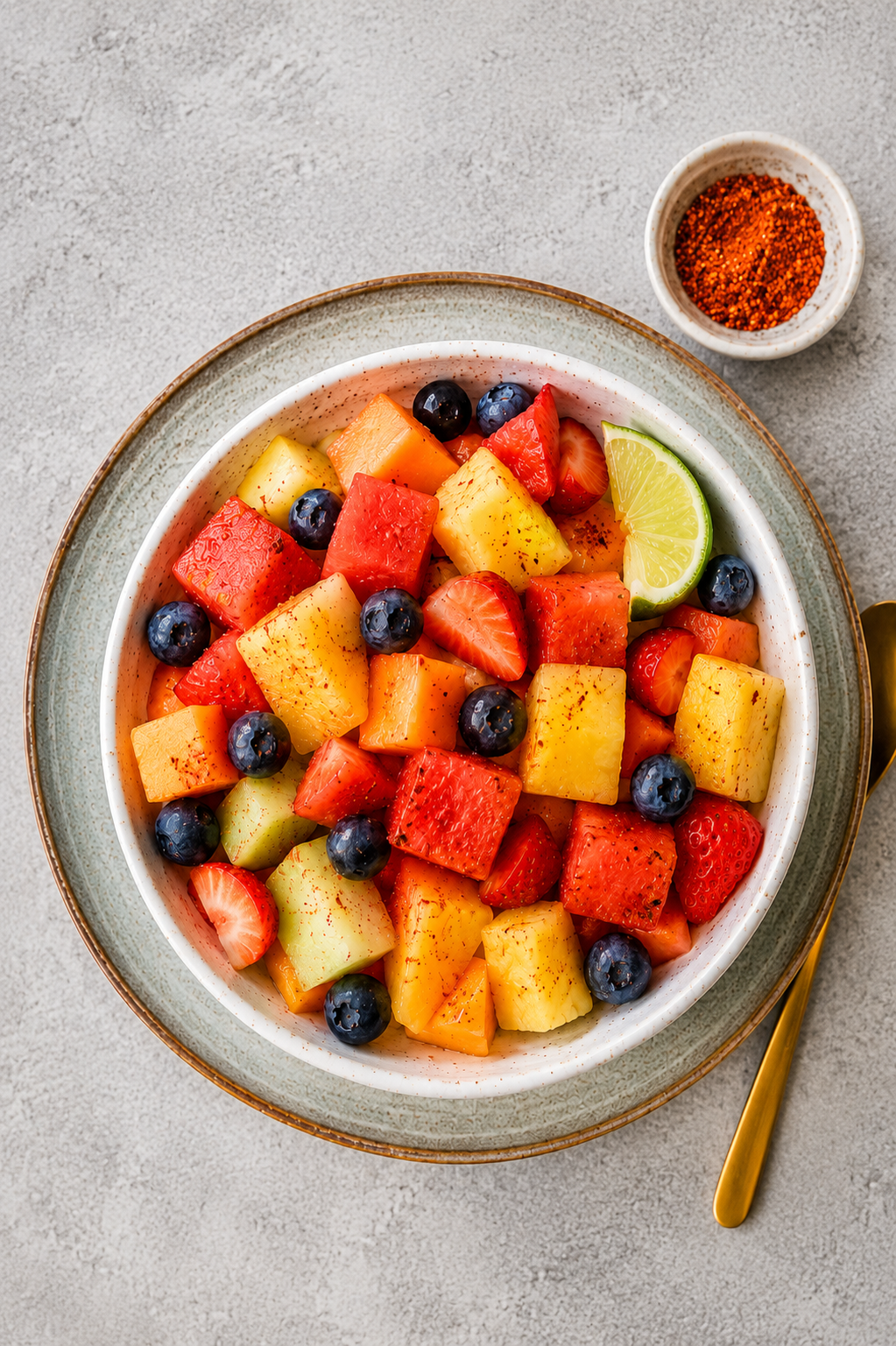 Colorful bowl of spiced fruit salad